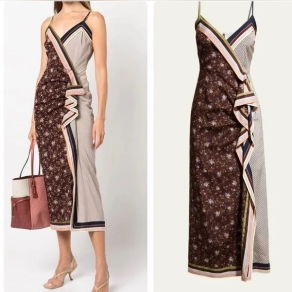 Veronica Beard Dresses & Skirts - Veronica Beard Marga Bi-Printed Ruffle Faux Wrap Midi Dress